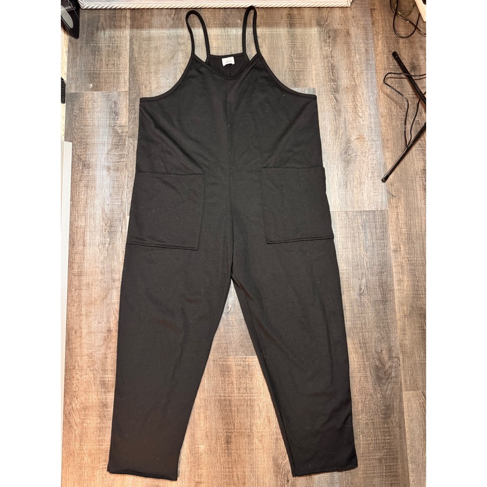 Elloh Womens Black Spaghetti Strap Jumpsuit Overalls Pockets Size M